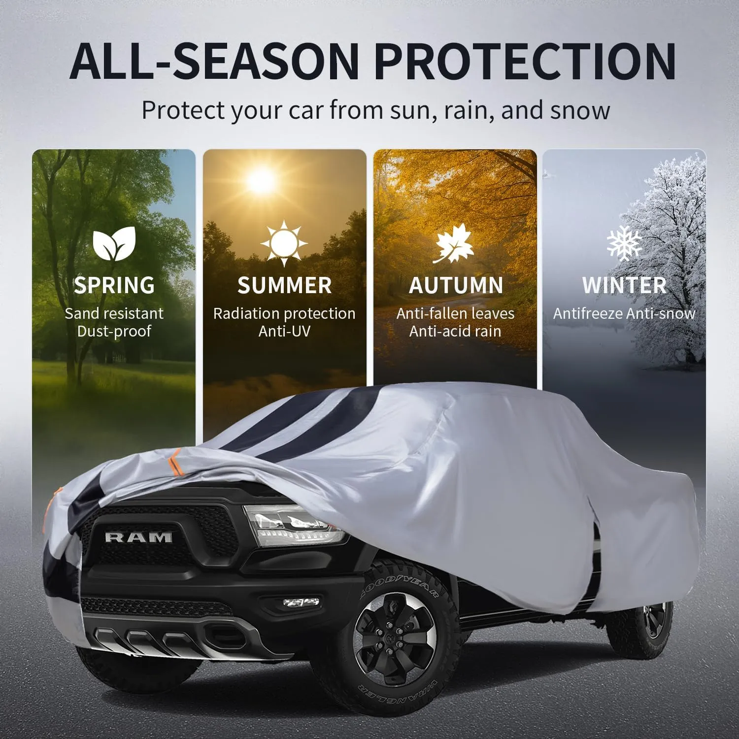 Dodge Ram 1500 Truck Cover Custom Fit 2009-2025 Crew Cab Short Bed(5.75') With Door Zipper, 10 Layer Outdoor Heavy Pickup Truck Cover Waterproof All Weather, Car Tarp for Wind Dust Sun etc Protection.