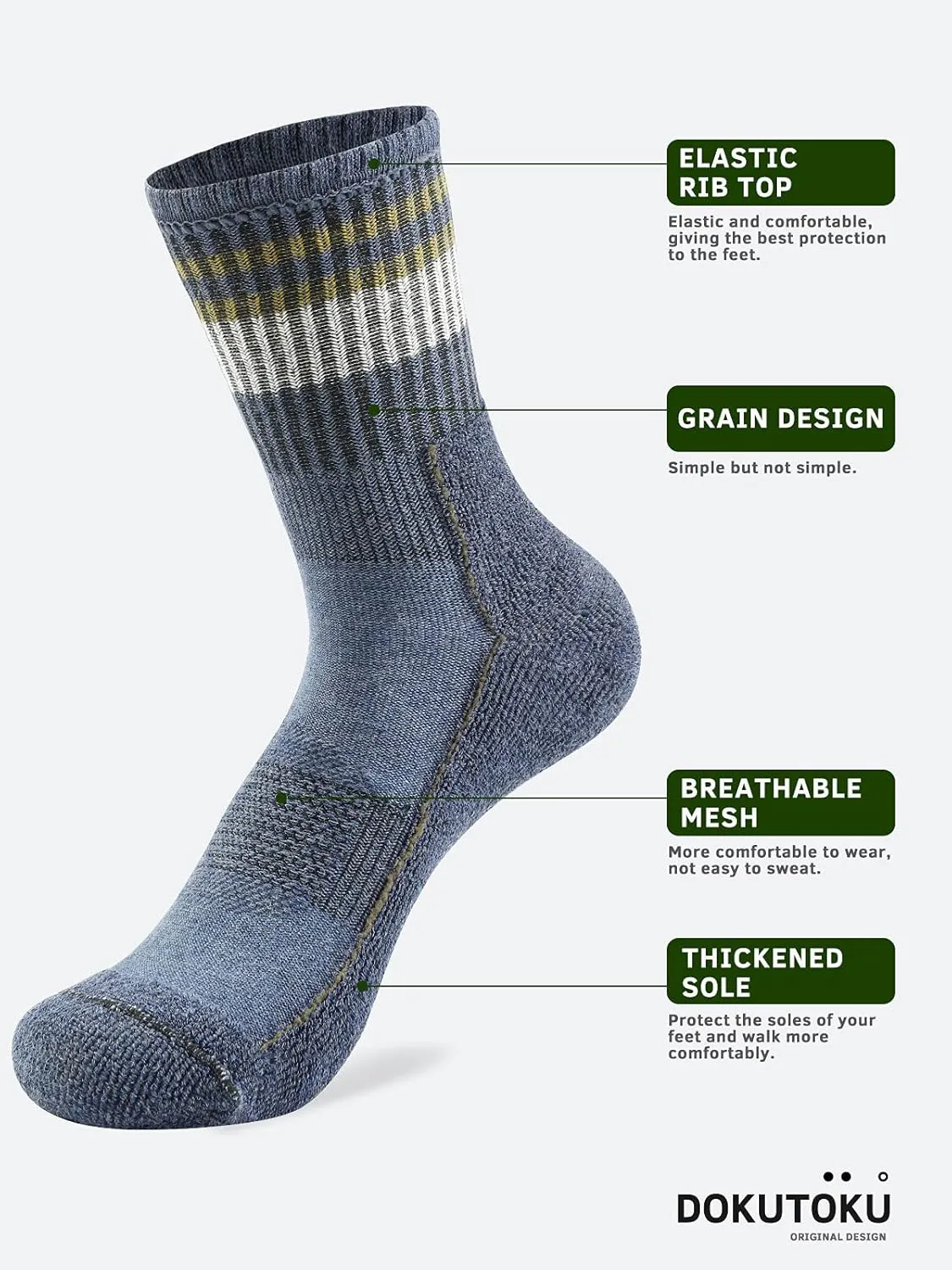 DOKUTOKU Men's Hiking Crew Socks Cushioned Moisture Wicking Athletic Boot Socks Outdoor,Trekking