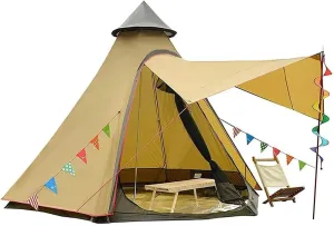 Dome Camping Tent, 3-4 Person Indian Teepee Tent, Double Layer Tower Tent for Family Camping, Outdoor Use, Easy Setup