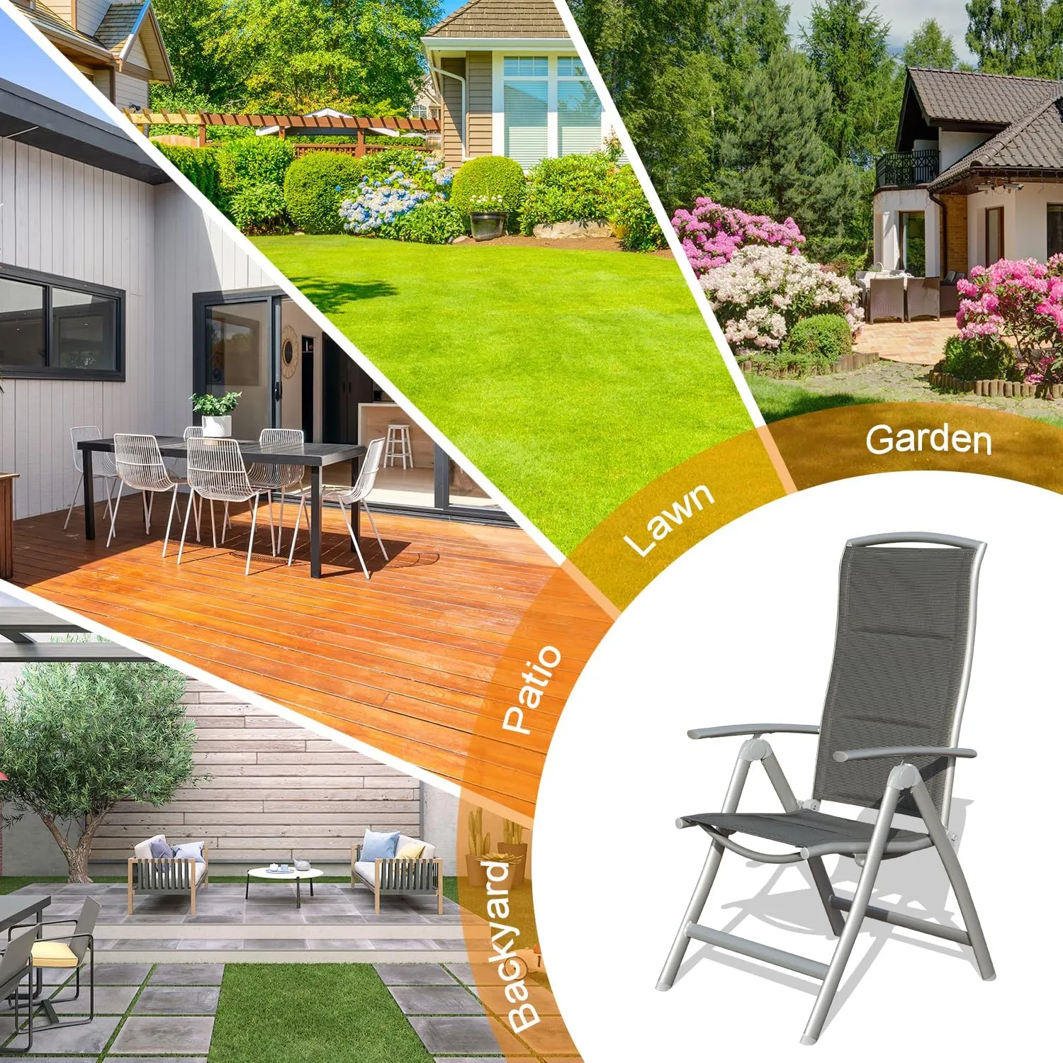 Domi Patio 2-Pack Folding Lounge Chairs - Adjustable Reclining Outdoor Chairs with Aluminum Frame & Padded Seat for Patio, Pool, Beach, Camping