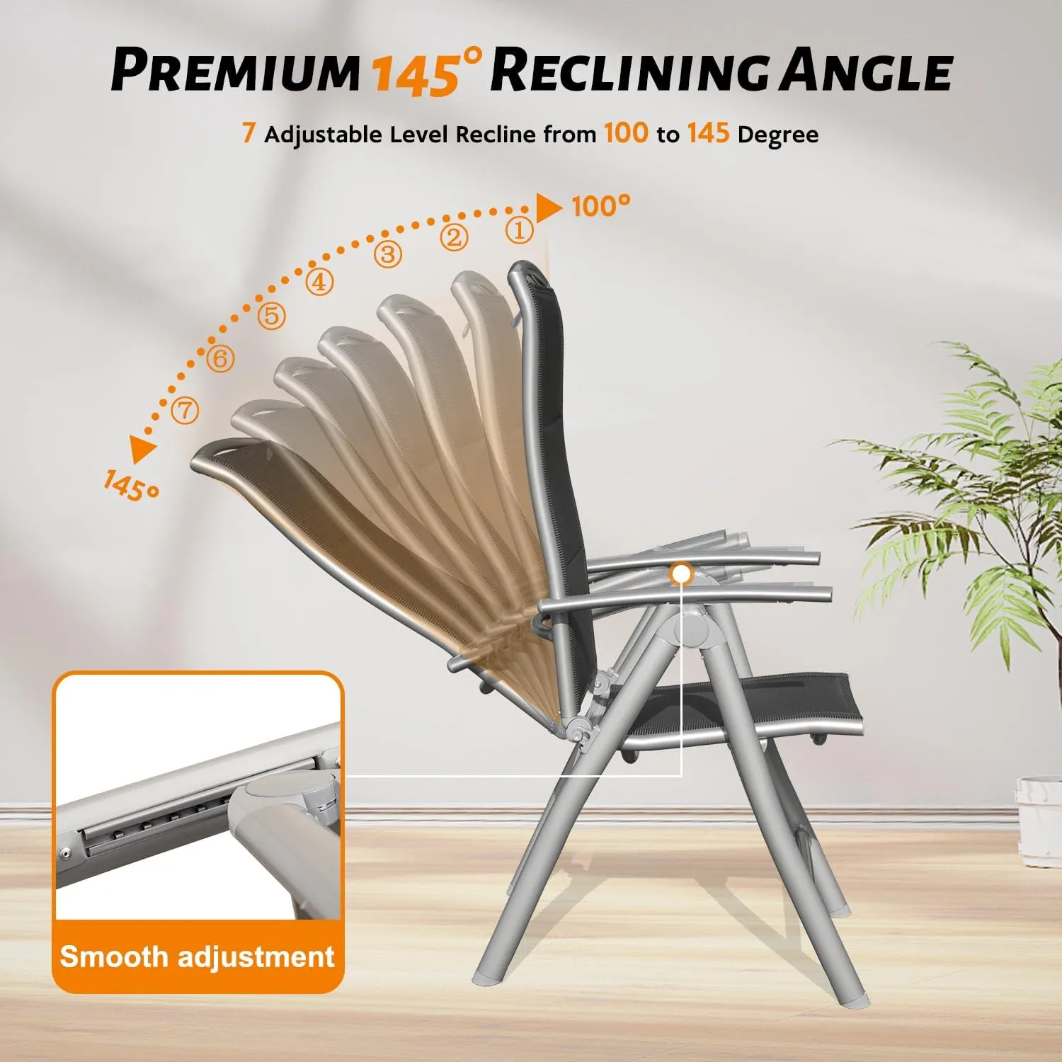 Domi Patio 2-Pack Folding Lounge Chairs - Adjustable Reclining Outdoor Chairs with Aluminum Frame & Padded Seat for Patio, Pool, Beach, Camping