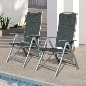 Domi Patio Folding Chairs Set of 2, Aluminium Frame Outdoor Reclining Patio Chairs for Garden Camping Poolside Beach Deck, Adjustable High Back Lawn Chairs with Soft Cotton-Padded Seat, Dark Gray