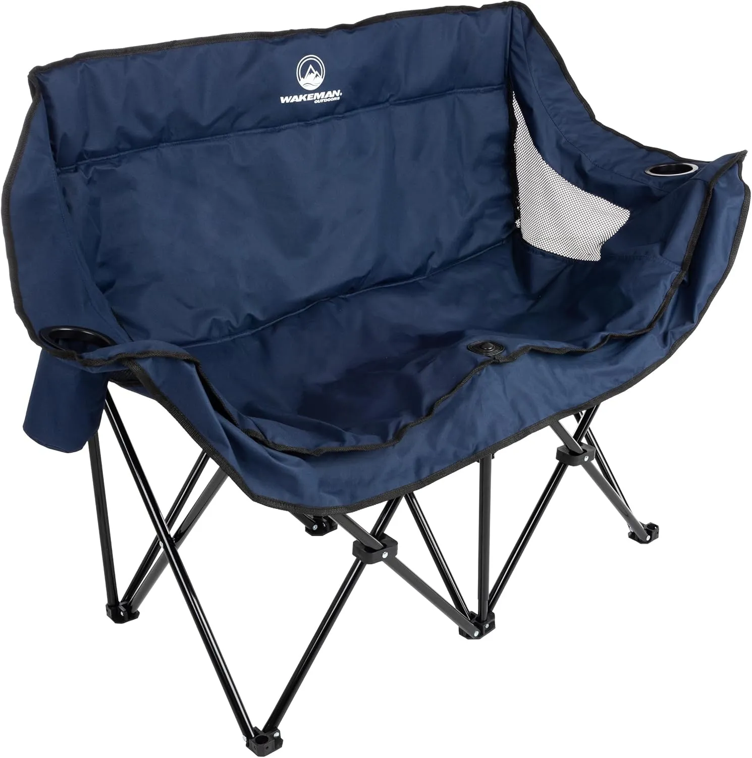 Double Camping Chair - Foldable Portable Couch with 2 Cupholders and Padded Seats - Two-Person Camp Chair with Carrying Bag by Wakeman Outdoor (Blue)
