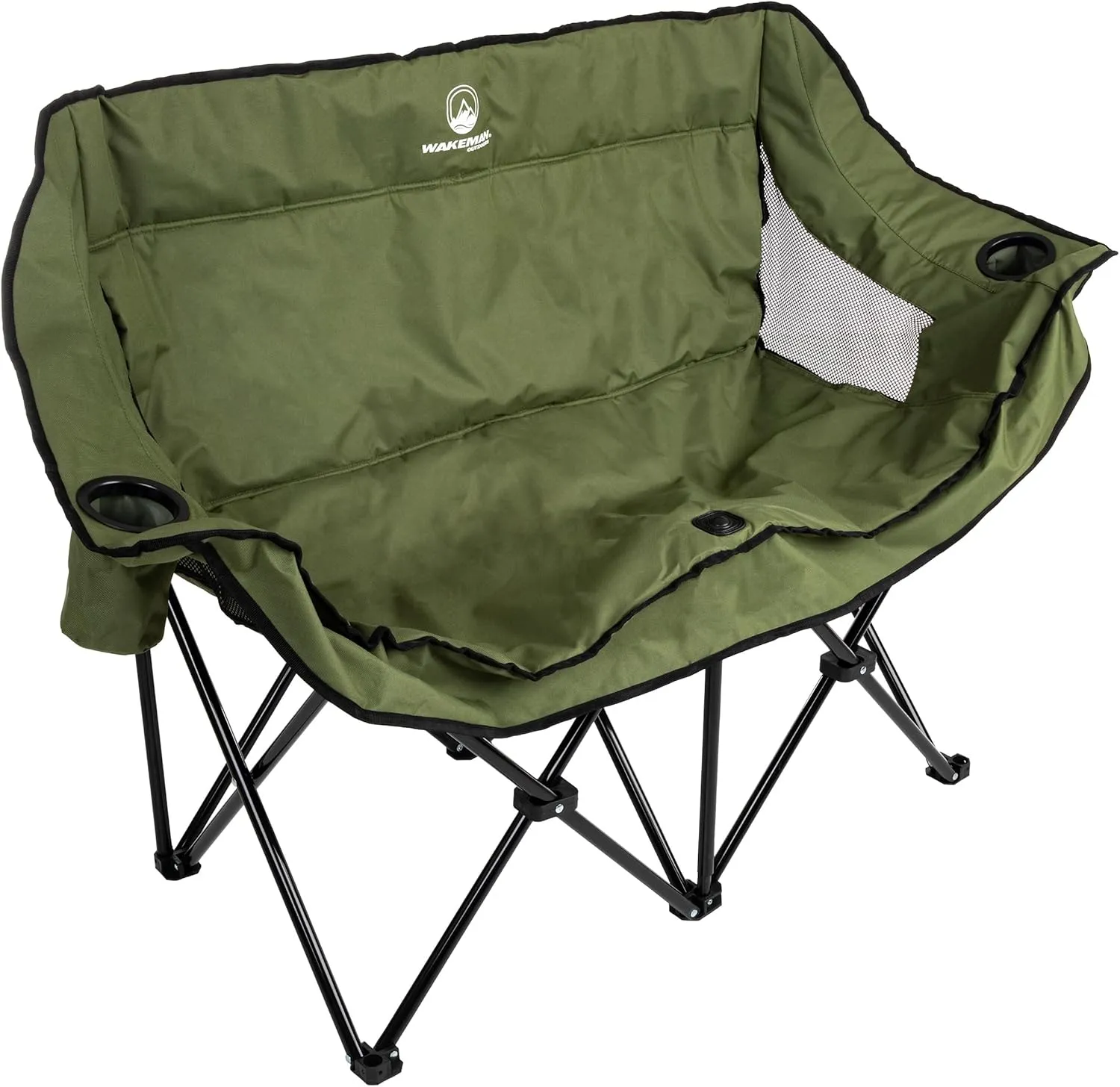 Double Camping Chair - Foldable Portable Couch with 2 Cupholders and Padded Seats - Two-Person Camp Chair with Carrying Bag by Wakeman Outdoor (Olive)