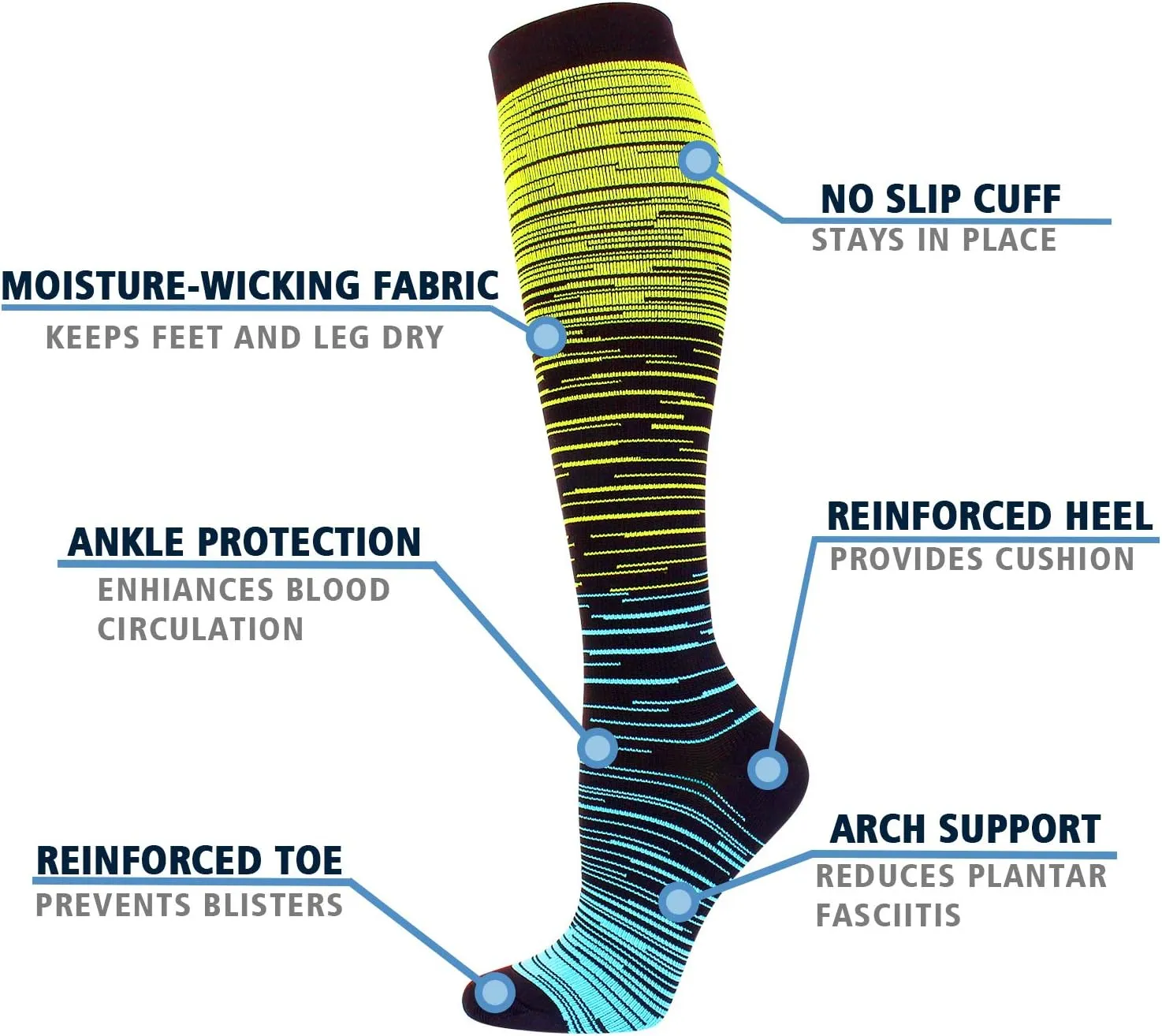 Double Couple 7 Pairs Copper Compression Socks for Men Women 20-30 mmHg Knee High Stockings