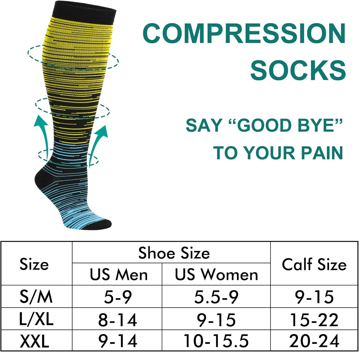 Double Couple 7 Pairs Copper Compression Socks for Men Women 20-30 mmHg Knee High Stockings