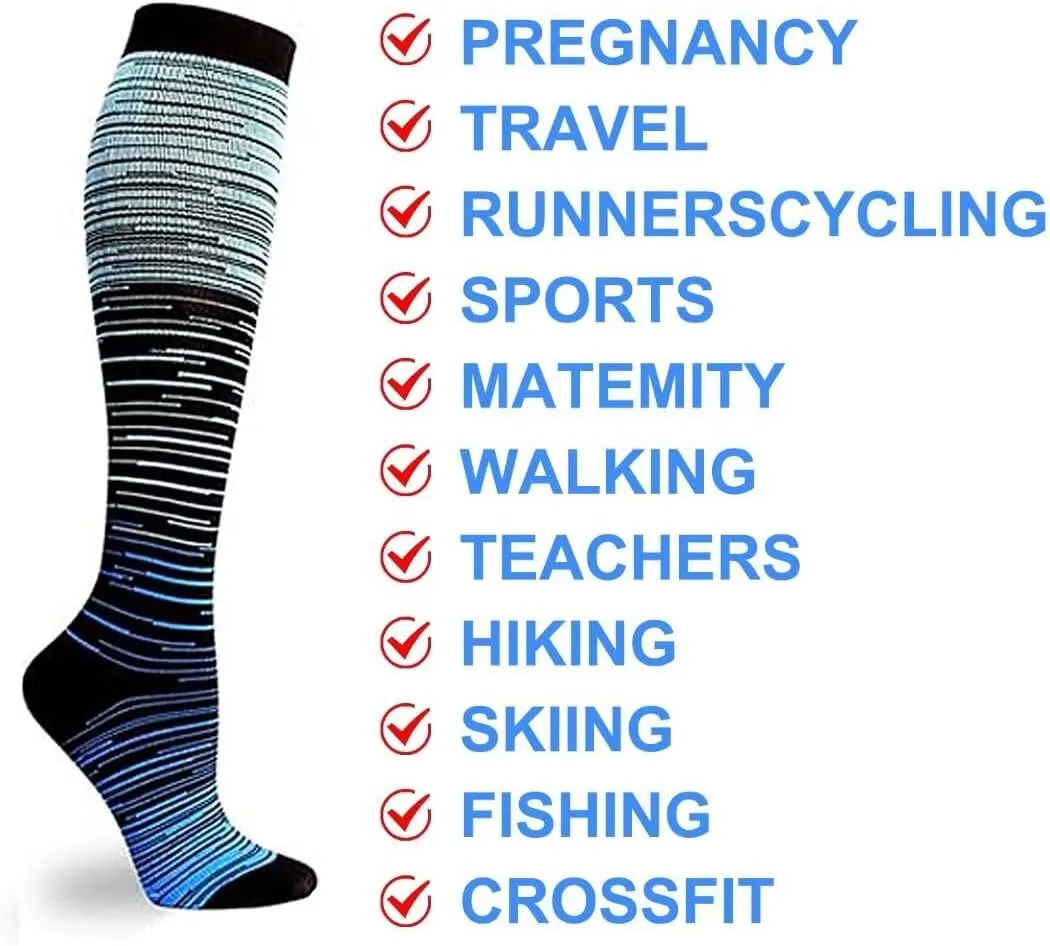 Double Couple 7 Pairs Copper Compression Socks for Men Women 20-30 mmHg Knee High Stockings