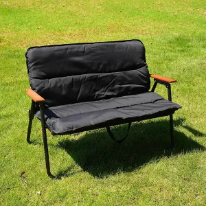 Double Oversized Loveseat Camping Chair with Seat Cushion - 2 Person Heavy Duty Couch for Outdoor Travel, Hiking, Patio, Beach - Black