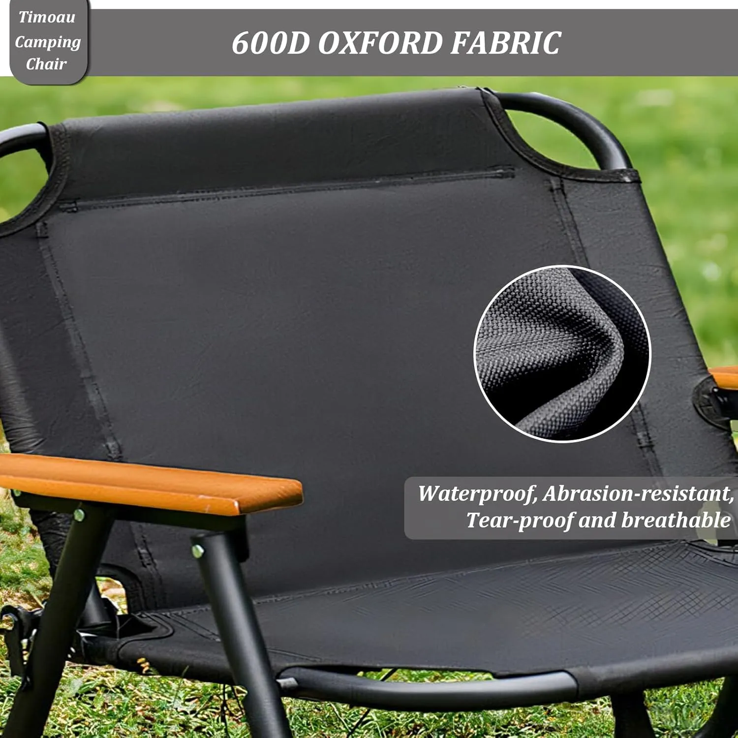 Double Oversized Loveseat Camping Chair with Seat Cushion - 2 Person Heavy Duty Couch for Outdoor Travel, Hiking, Patio, Beach - Black