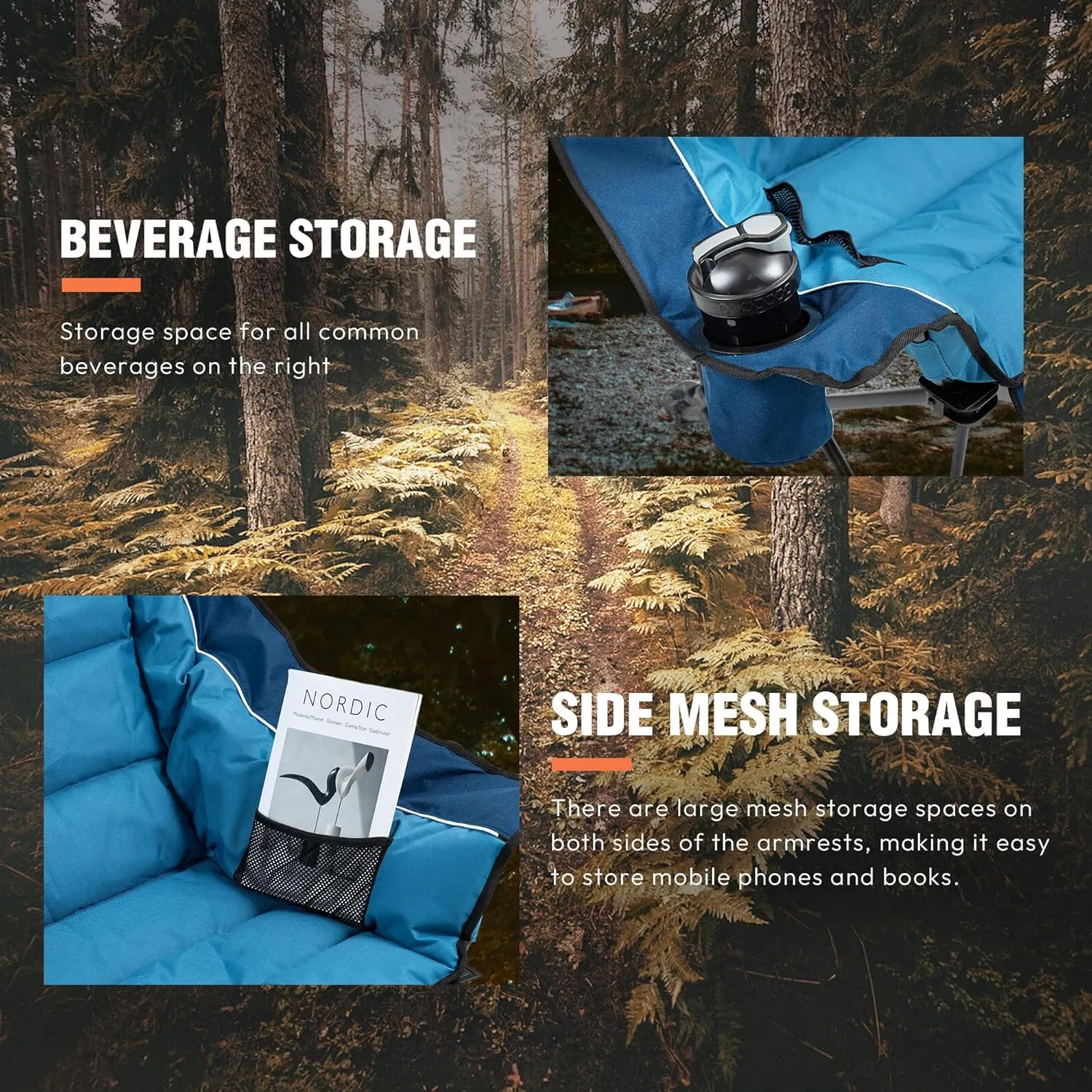 Dowinx Heated Camping Chair for Adults - Oversized Extra Large Folding Chair with Adjustable Padded Seat, Cup Holder, 400 lbs Capacity, Blue