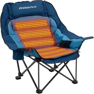 Dowinx Heated Camping Chair for Adults - Oversized Extra Large Folding Chair with Adjustable Padded Seat, Cup Holder, 400 lbs Capacity, Blue