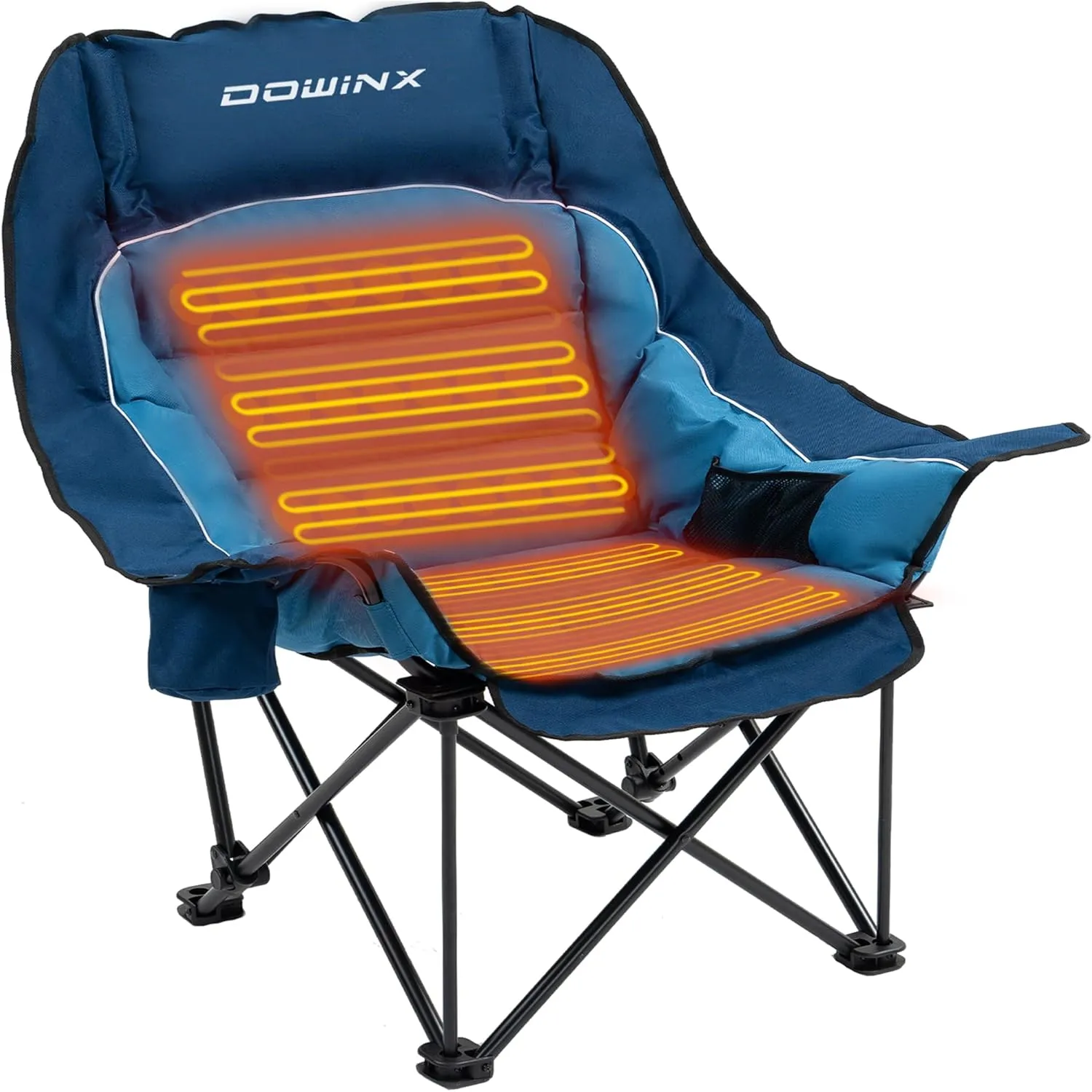 Dowinx Heated Camping Chair for Adults - Oversized Extra Large Folding Chair with Adjustable Padded Seat, Cup Holder, 400 lbs Capacity, Blue