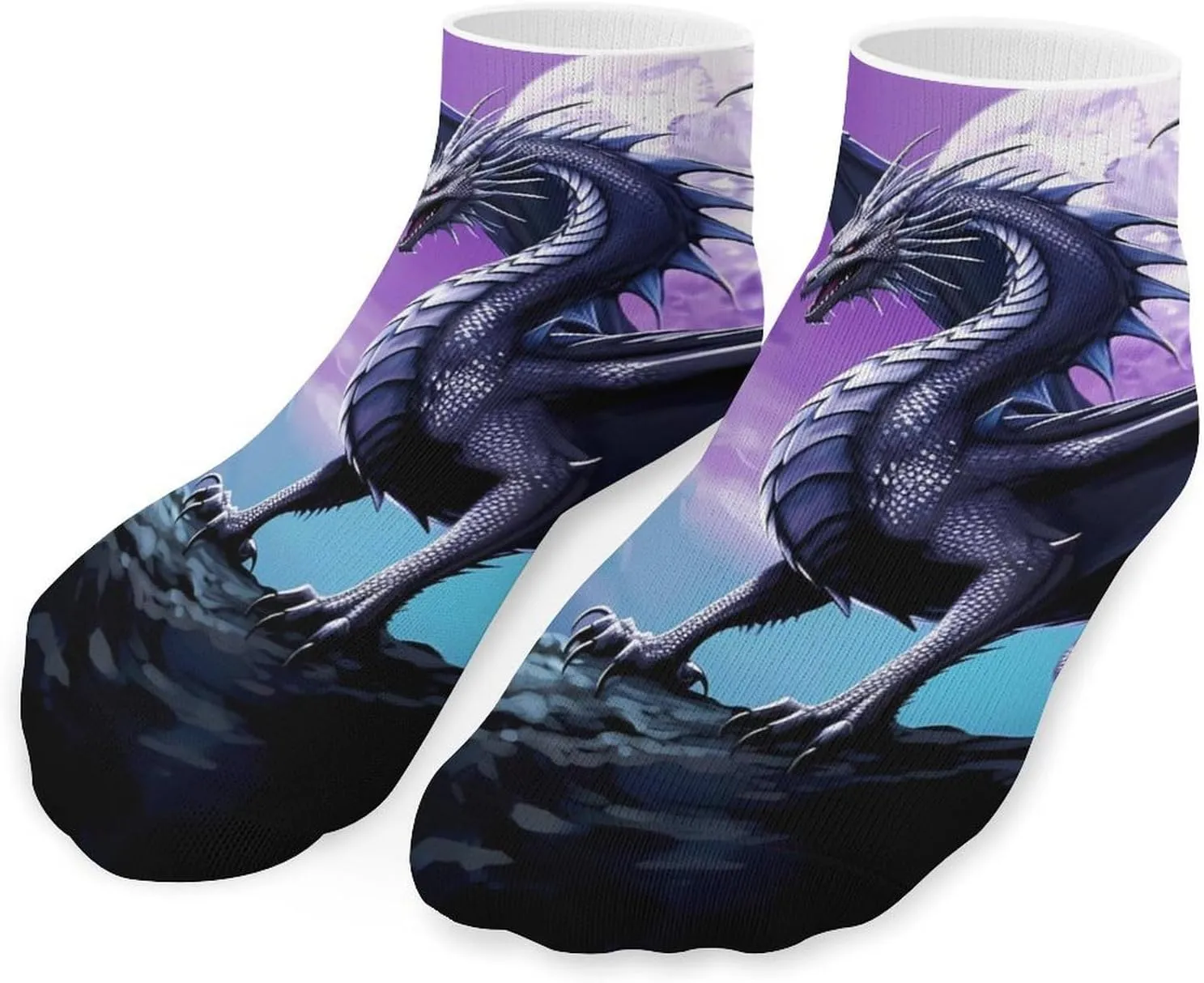 Dragon on Mountain Moon Cute Ankle Socks 1 Pairs Low Cut No Show Sock Breathable Stocking for Men Women