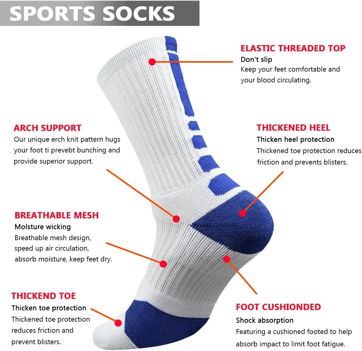 DRASEX Men's Sports Cushioned Athletic Crew Socks 4-Pack Performance Elite Basketball Thick Outdoor Socks