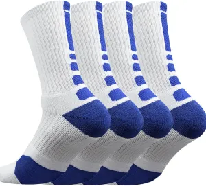 DRASEX Men's Sports Cushioned Athletic Crew Socks 4-Pack Performance Elite Basketball Thick Outdoor Socks