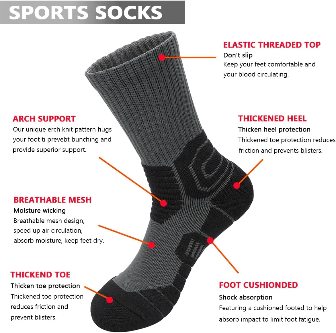 DRASEX Men's Sports Cushioned Athletic Crew Socks 4-Pack Performance Elite Basketball Thick Outdoor Socks