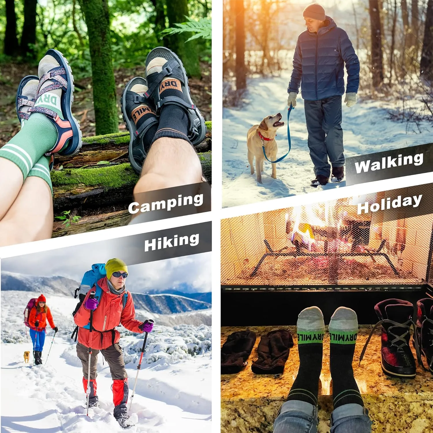 DRYMILE Mountain Waterproof Wool Socks, Winter Waterproof Socks for Wading, Camping, Hiking, Fishing, Skiing - Crew