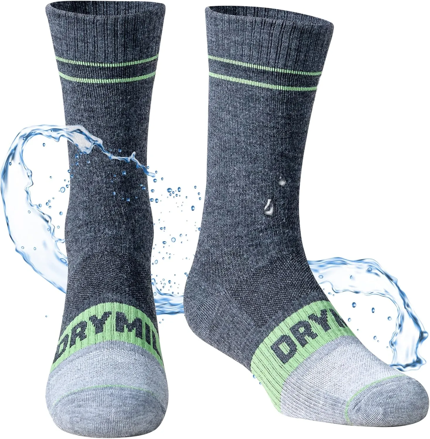 DRYMILE Mountain Waterproof Wool Socks, Winter Waterproof Socks for Wading, Camping, Hiking, Fishing, Skiing - Crew