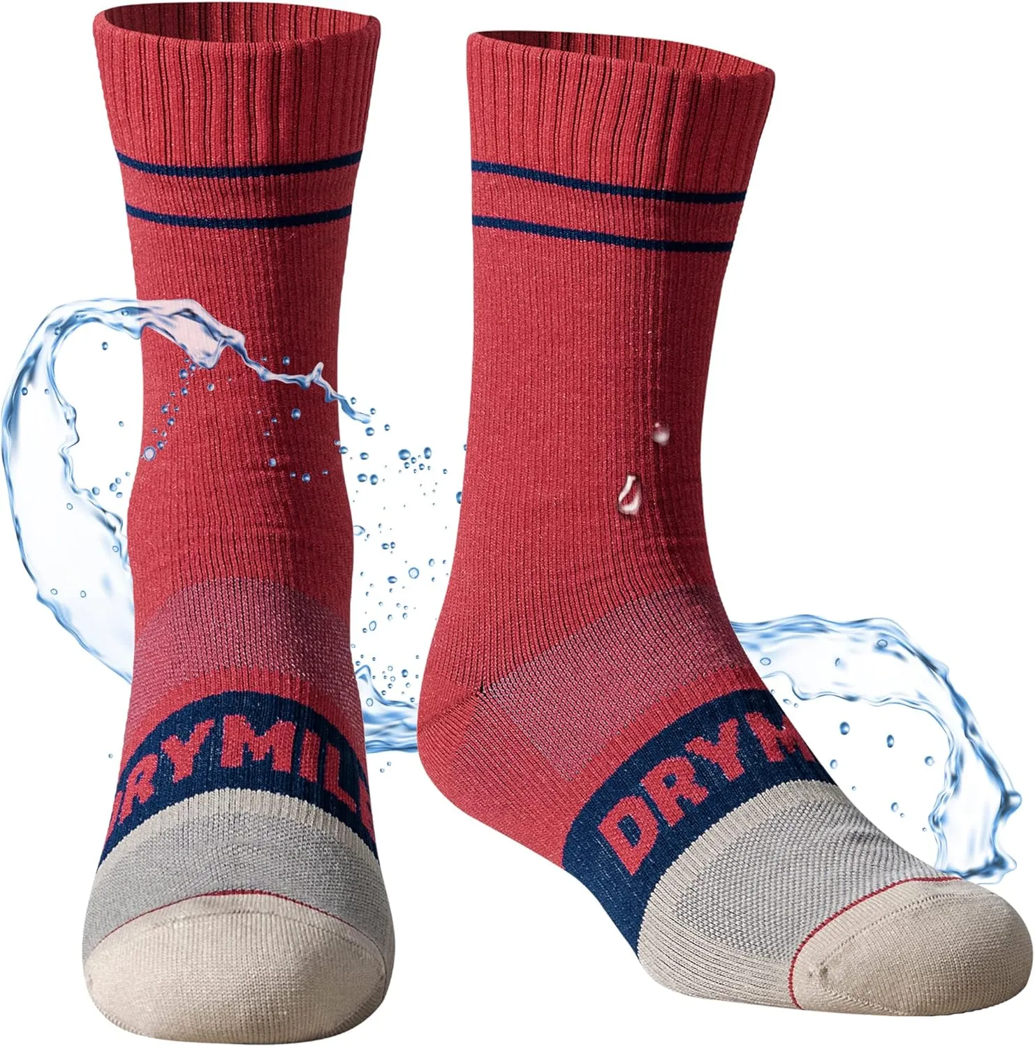 DRYMILE Mountain Waterproof Wool Socks, Winter Waterproof Socks for Wading, Camping, Hiking, Fishing, Skiing - Crew