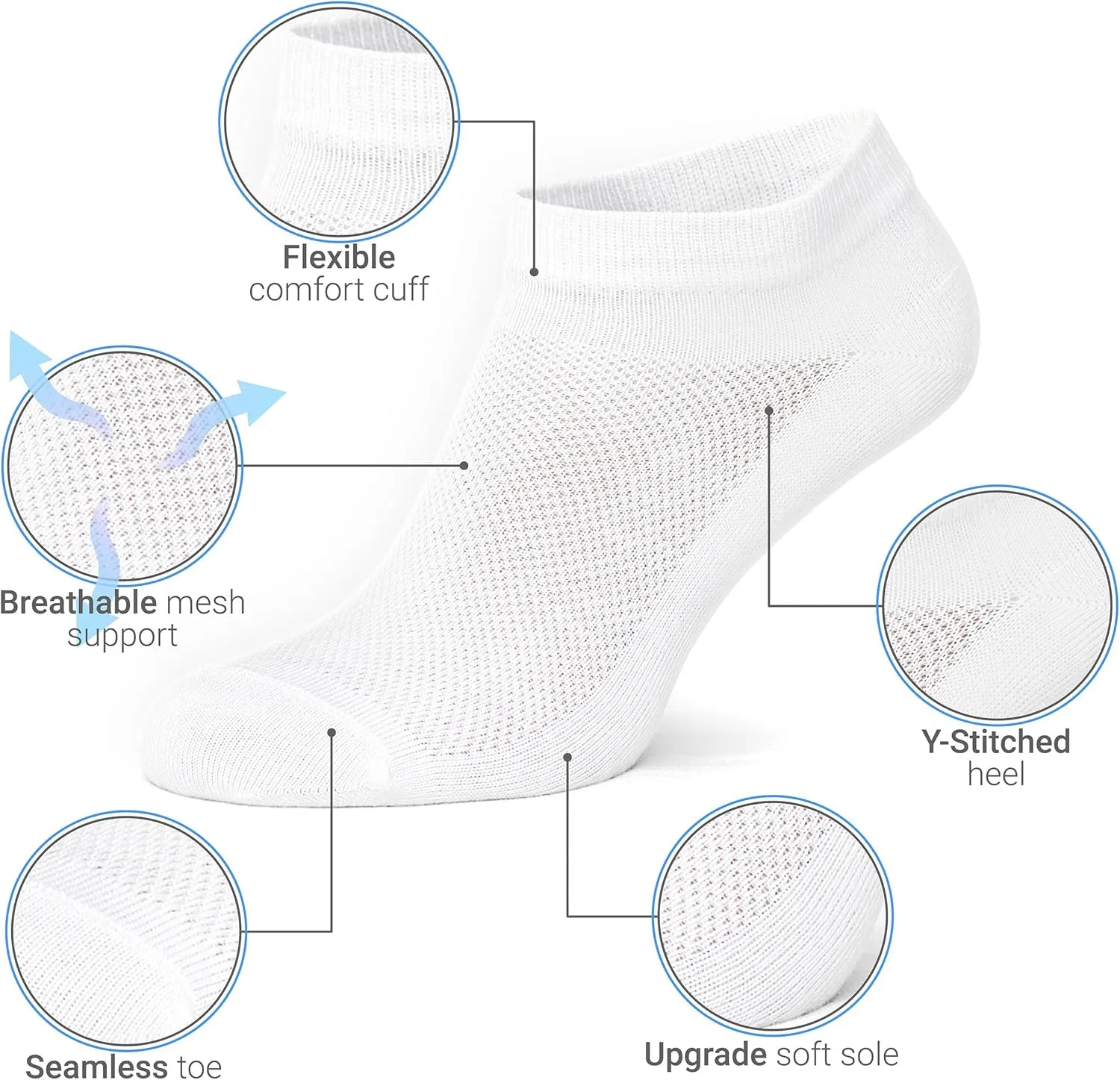 Duna Womens Socks, Ultra Thin Breathable Cotton Ankle Socks for Women, Athletic Running Low Cut No Show