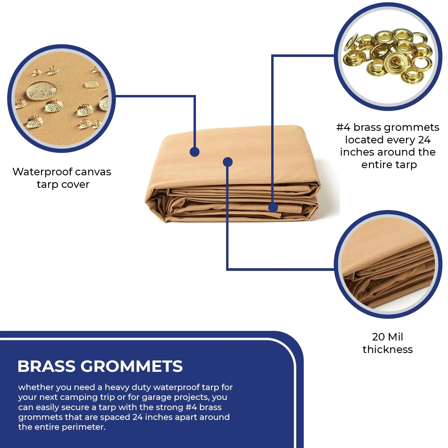 Duty, Rustproof Tarp|20 20x40 Commercial Feet Affordable shipping Tarps MIL Grommets, Color for Now Ideal Construction, Waterproof Reinforced Manufacturing Tear-Resistant, Trucking, Attractive Heavy Brass –Tan Edges| Canvas Grade,