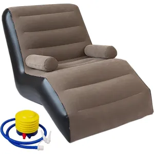 E-Store Inflatable Sofa Couch, Foldable Air Lounge Chair, Indoor/Outdoor Sleeper Lounger, Ergonomic S-Shaped Sofa for Bedroom, Living Room, Camping, Quick Inflation, Soft PVC Material (Brown)