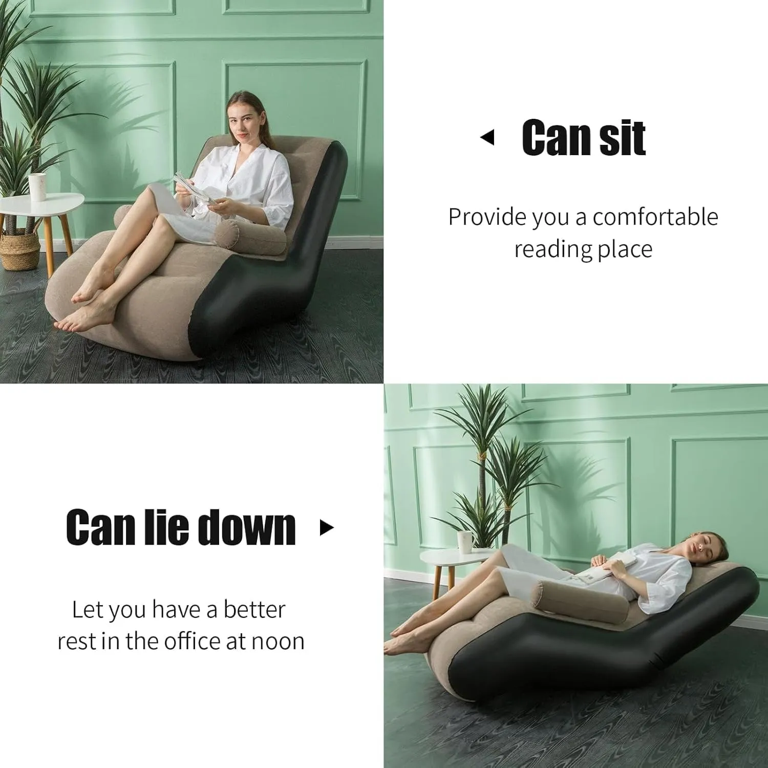 E-Store Inflatable Sofa Couch, Foldable Air Lounge Chair, Indoor/Outdoor Sleeper Lounger, Ergonomic S-Shaped Sofa for Bedroom, Living Room, Camping, Quick Inflation, Soft PVC Material (Brown)