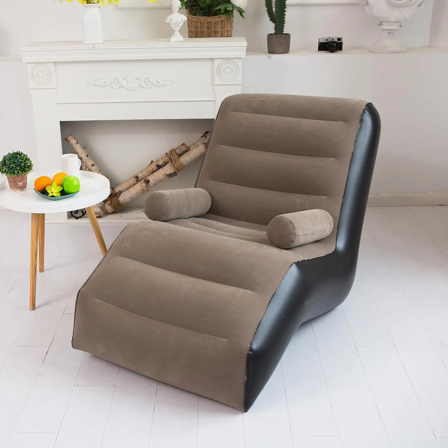 E-Store Inflatable Sofa Couch, Foldable Air Lounge Chair, Indoor/Outdoor Sleeper Lounger, Ergonomic S-Shaped Sofa for Bedroom, Living Room, Camping, Quick Inflation, Soft PVC Material (Brown)