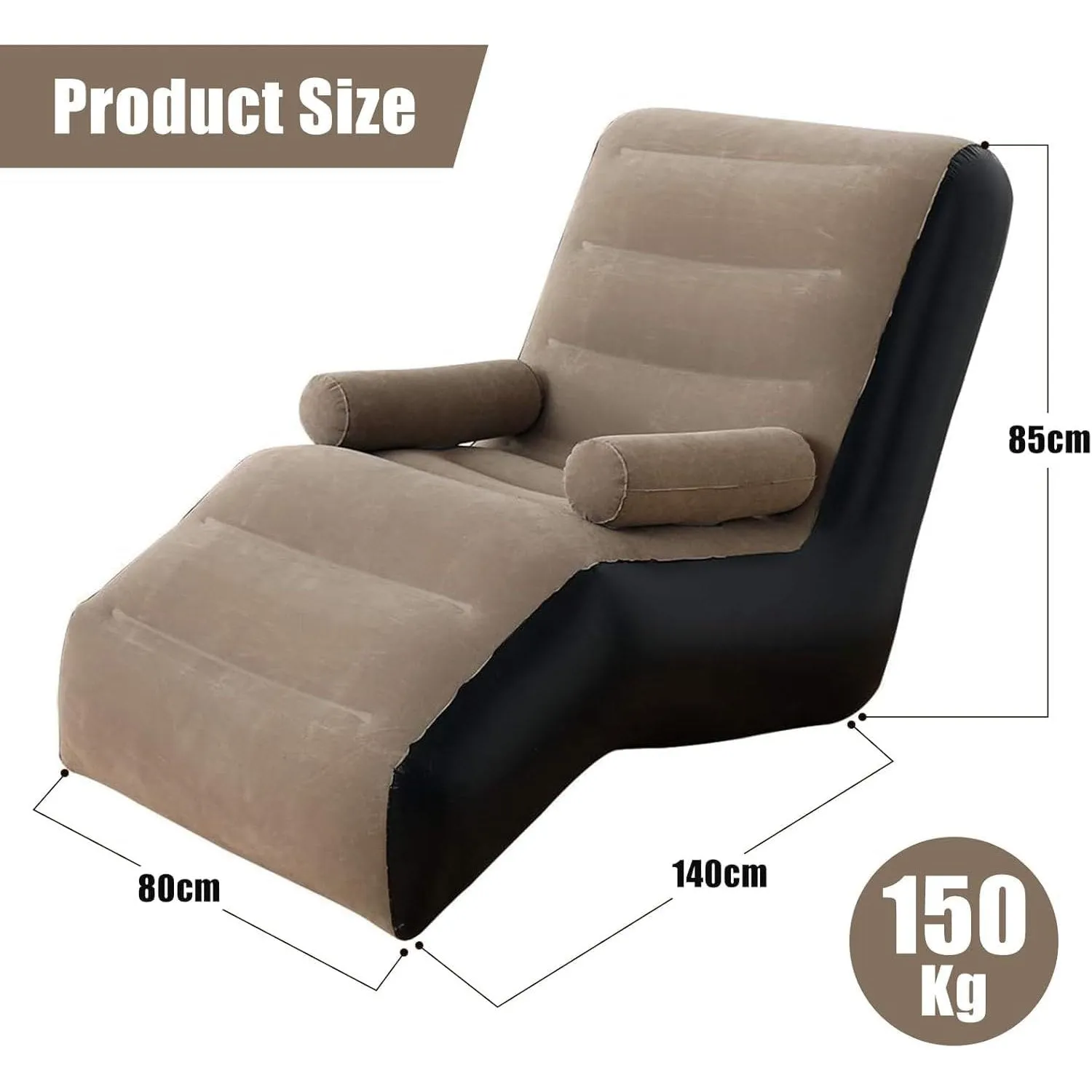 E-Store Inflatable Sofa Couch, Foldable Air Lounge Chair, Indoor/Outdoor Sleeper Lounger, Ergonomic S-Shaped Sofa for Bedroom, Living Room, Camping, Quick Inflation, Soft PVC Material (Brown)