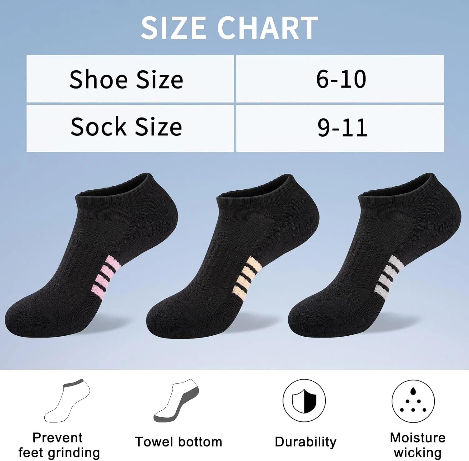 eallco 8 Pairs Ankle Socks for Women Running Athletic Cotton Low Cut Socks Cushioned