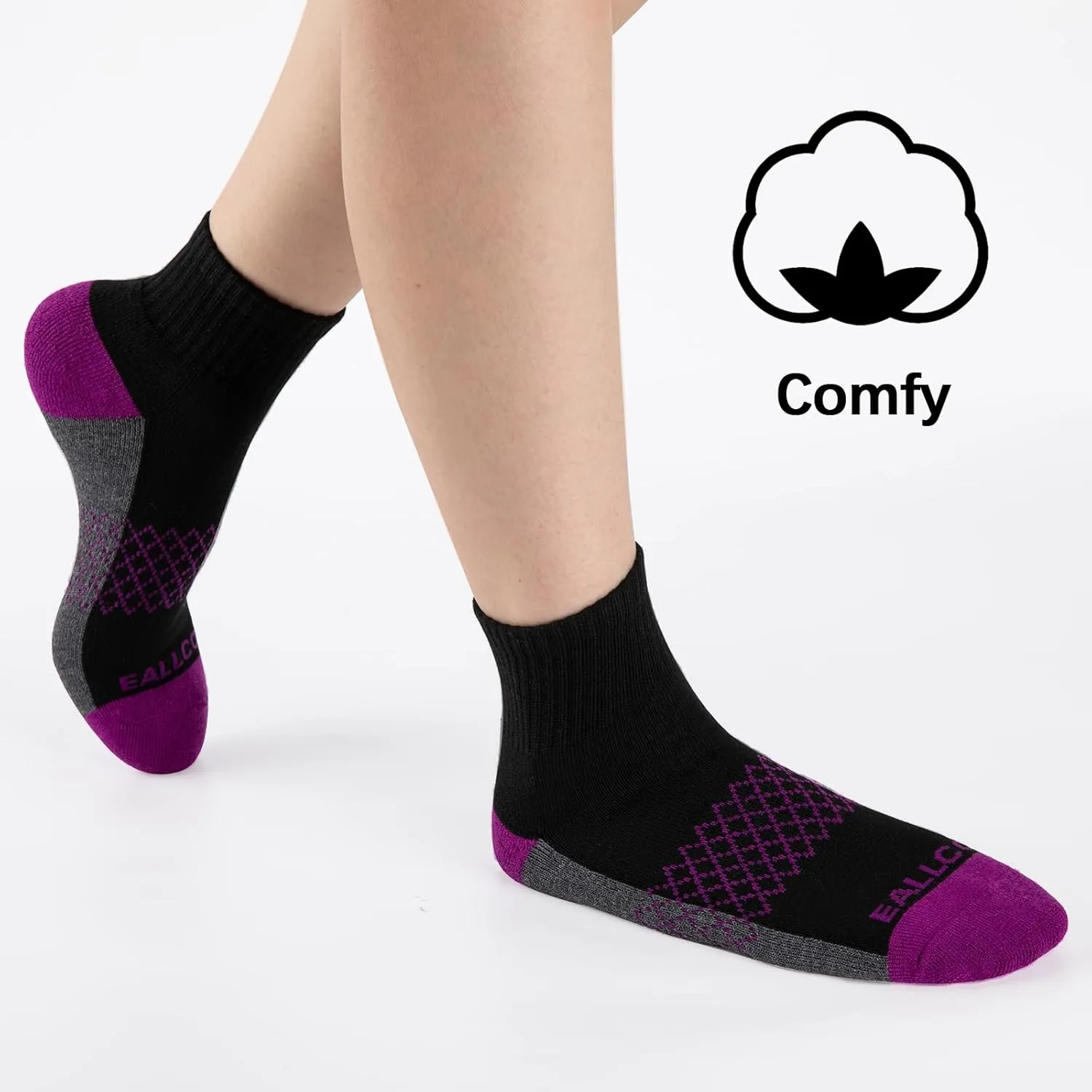 eallco Womens Athletic Ankle Socks Quarter Cushioned Running Socks Hiking Sport Socks 6 Pairs