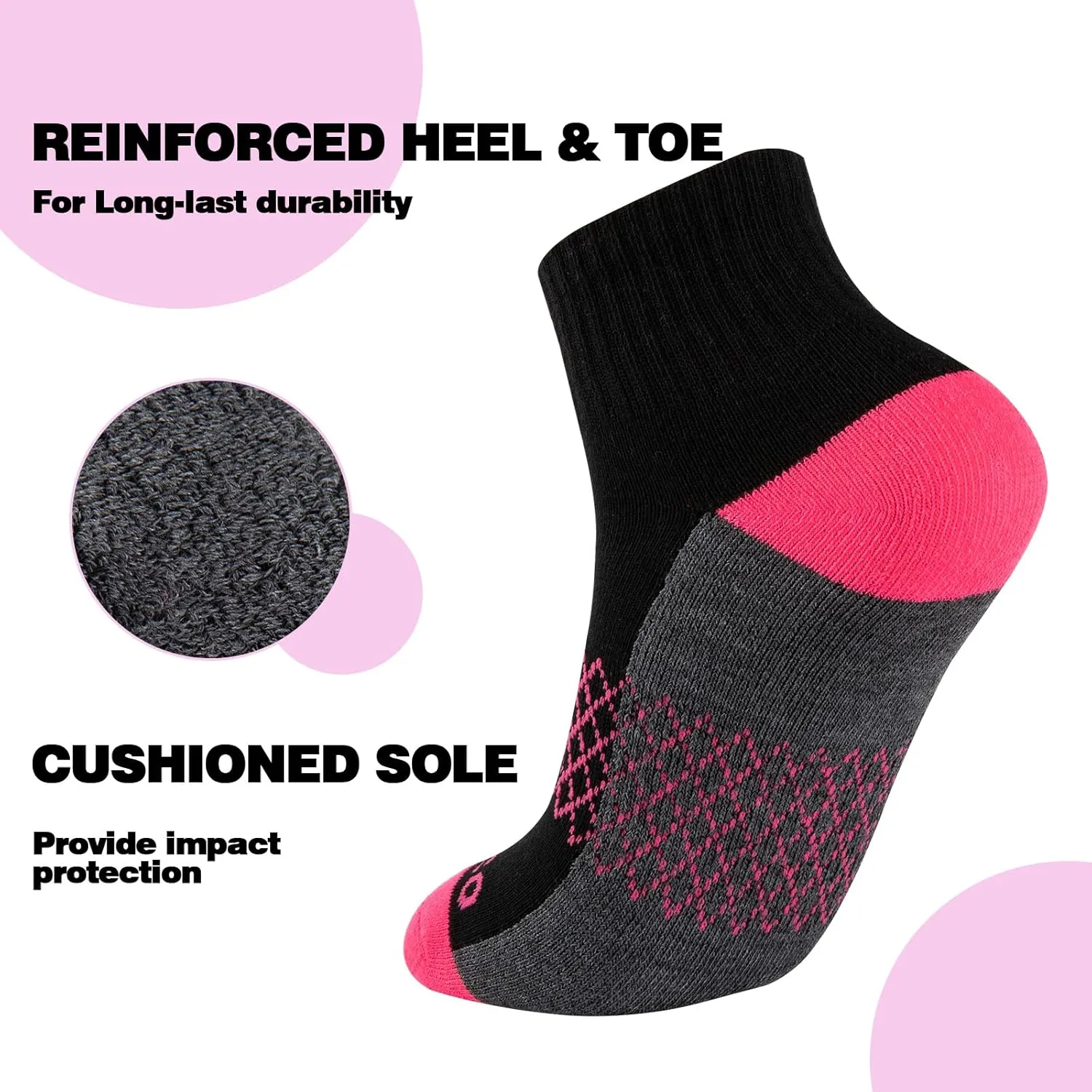 eallco Womens Athletic Ankle Socks Quarter Cushioned Running Socks Hiking Sport Socks 6 Pairs