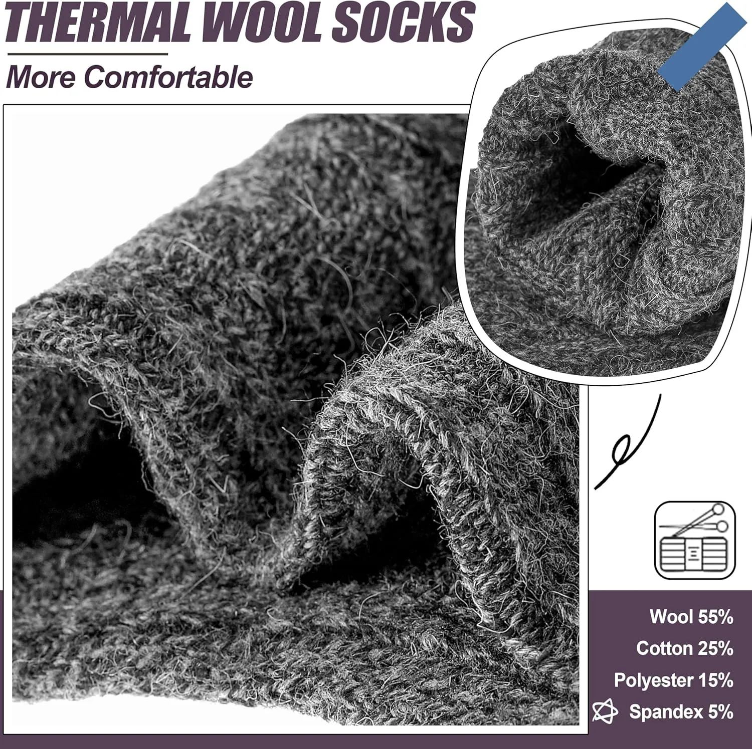 EBMORE 5 Pairs Merino Wool Socks for Women Thermal Warm Thick Winter Hiking Knit Cozy Crew Duty Work Soft Socks for Ladies