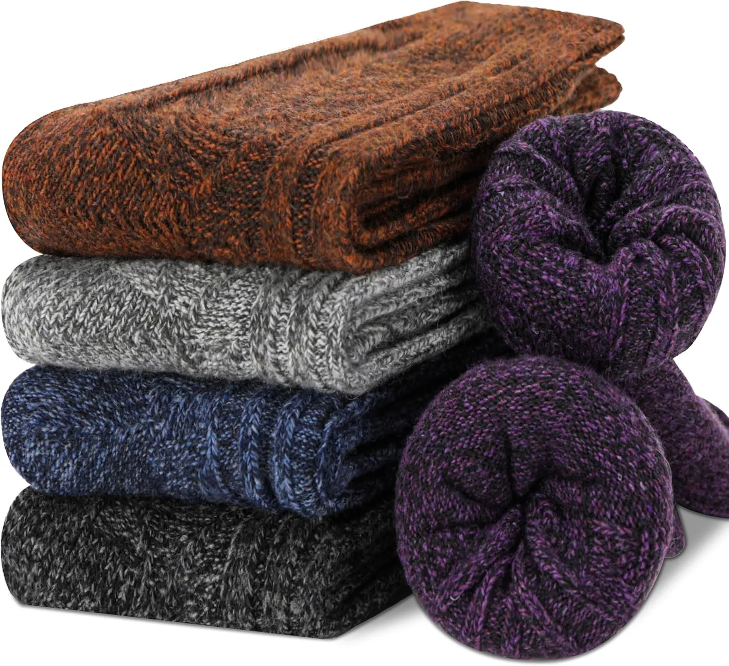 EBMORE 5 Pairs Merino Wool Socks for Women Thermal Warm Thick Winter Hiking Knit Cozy Crew Duty Work Soft Socks for Ladies