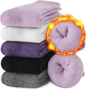 EBMORE 5 Pairs Women Merino Wool Socks Thermal Hiking Winter Warm Thick Cozy Cabin Crew Comfy Socks for Ladies