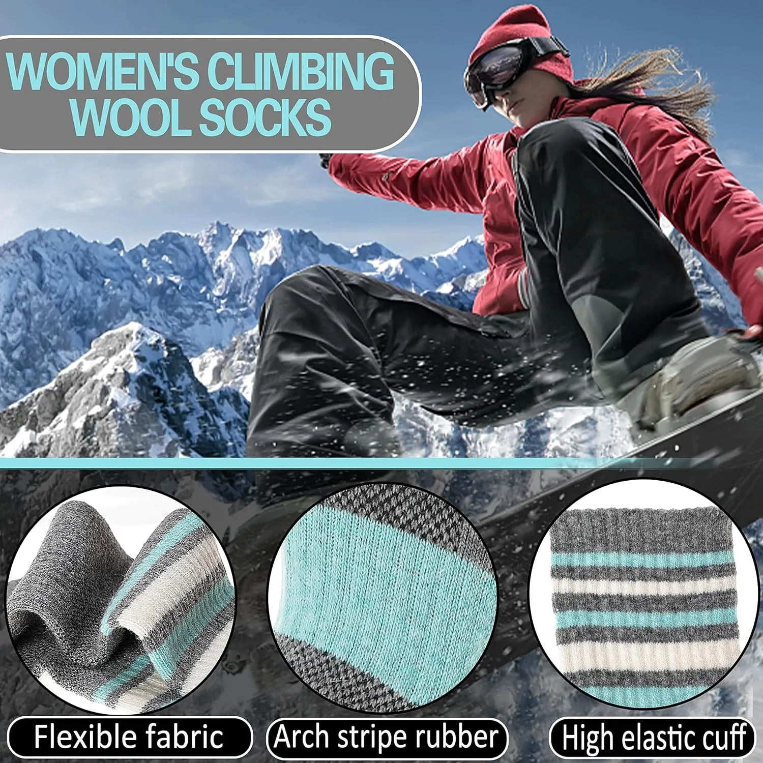 EBMORE 5 Pairs Womens Merino Wool Hiking Socks Thermal Warm Winter Boot Crew Cushion Work Gift Socks