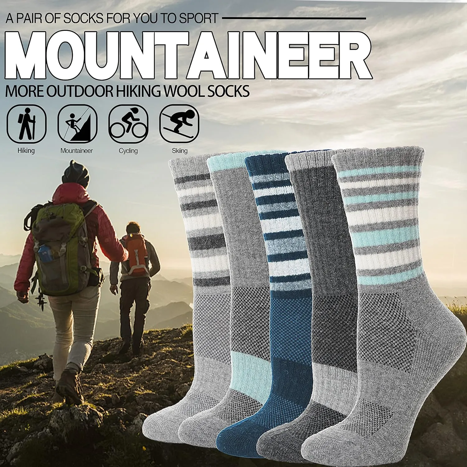 EBMORE 5 Pairs Womens Merino Wool Hiking Socks Thermal Warm Winter Boot Crew Cushion Work Gift Socks