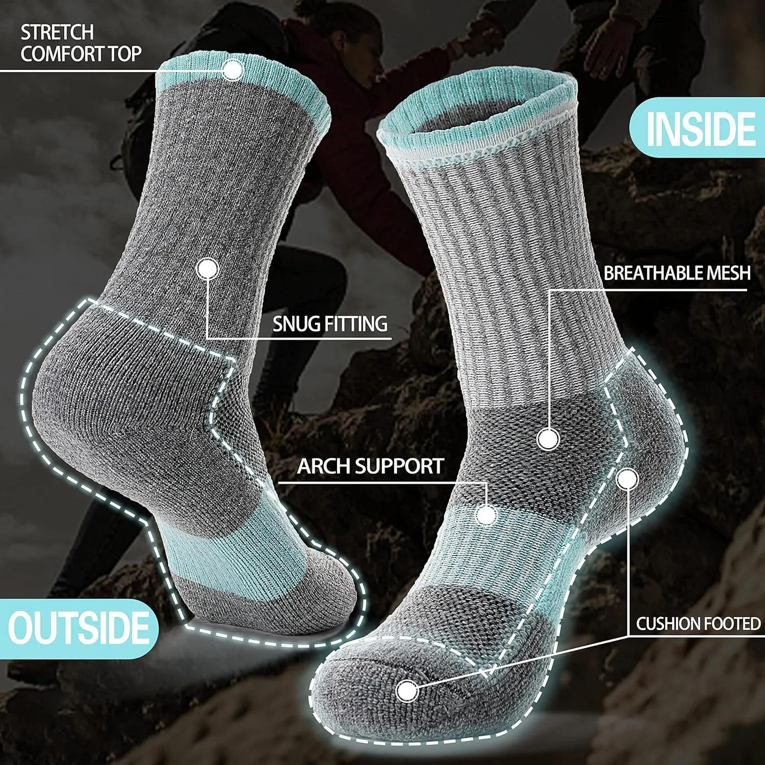 EBMORE 5 Pairs Womens Merino Wool Hiking Socks Thermal Warm Winter Boot Crew Cushion Work Gift Socks