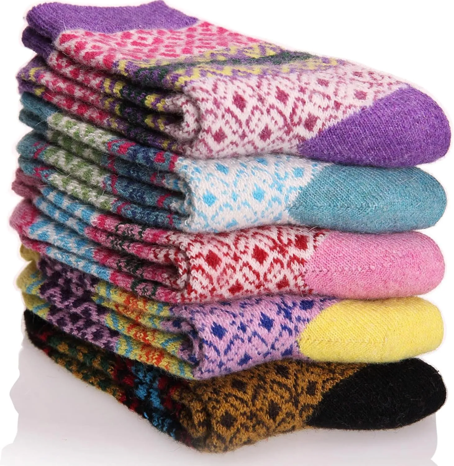 EBMORE 5 Pairs Womens Merino Wool Thermal Socks Winter Thick Warm Hiking Cozy Crew Comfy Boot Socks