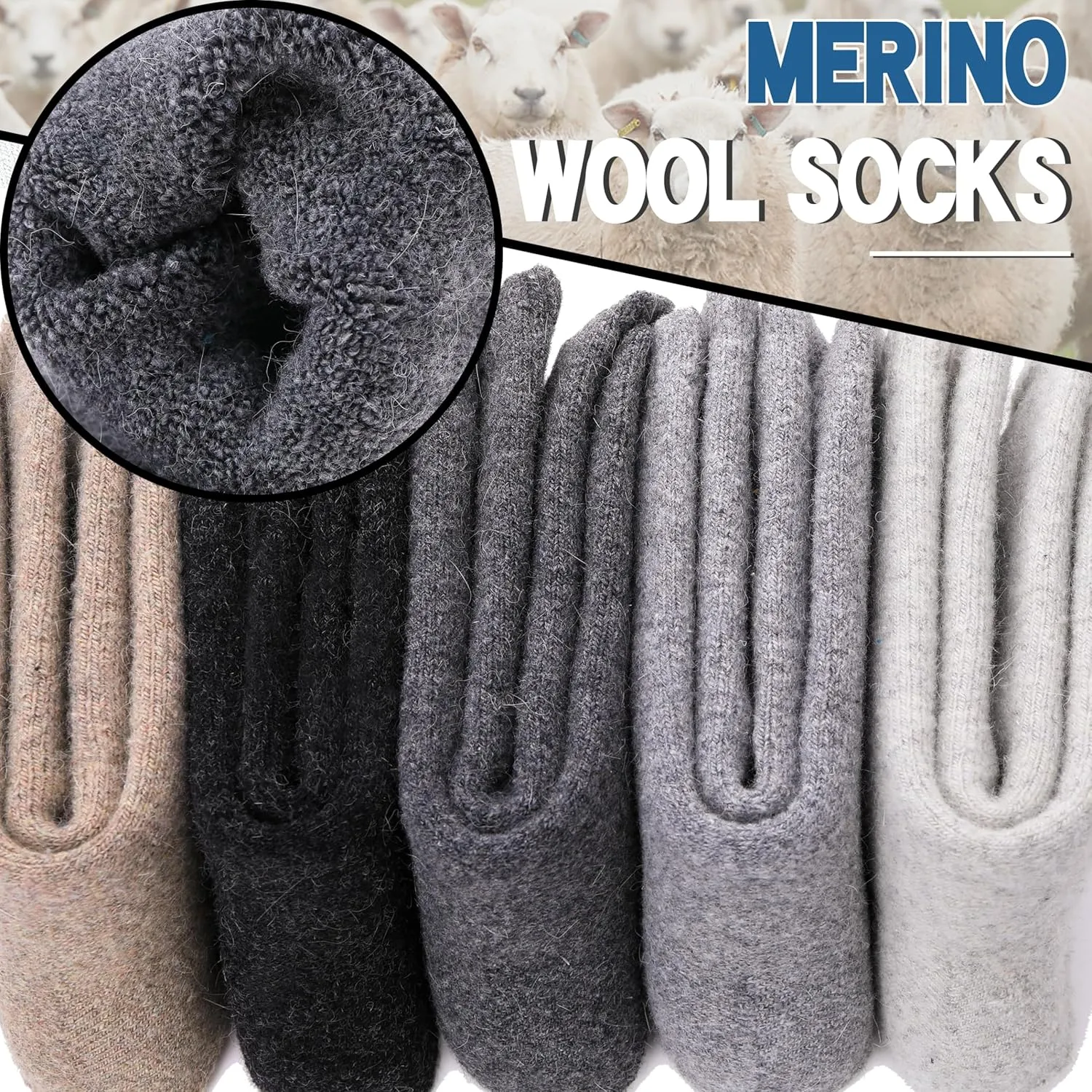 EBMORE 5 Pairs Womens Merino Wool Thermal Socks Winter Thick Warm Hiking Cozy Crew Comfy Boot Socks