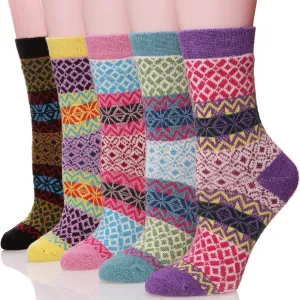 EBMORE 5 Pairs Womens Merino Wool Thermal Socks Winter Thick Warm Hiking Cozy Crew Comfy Boot Socks