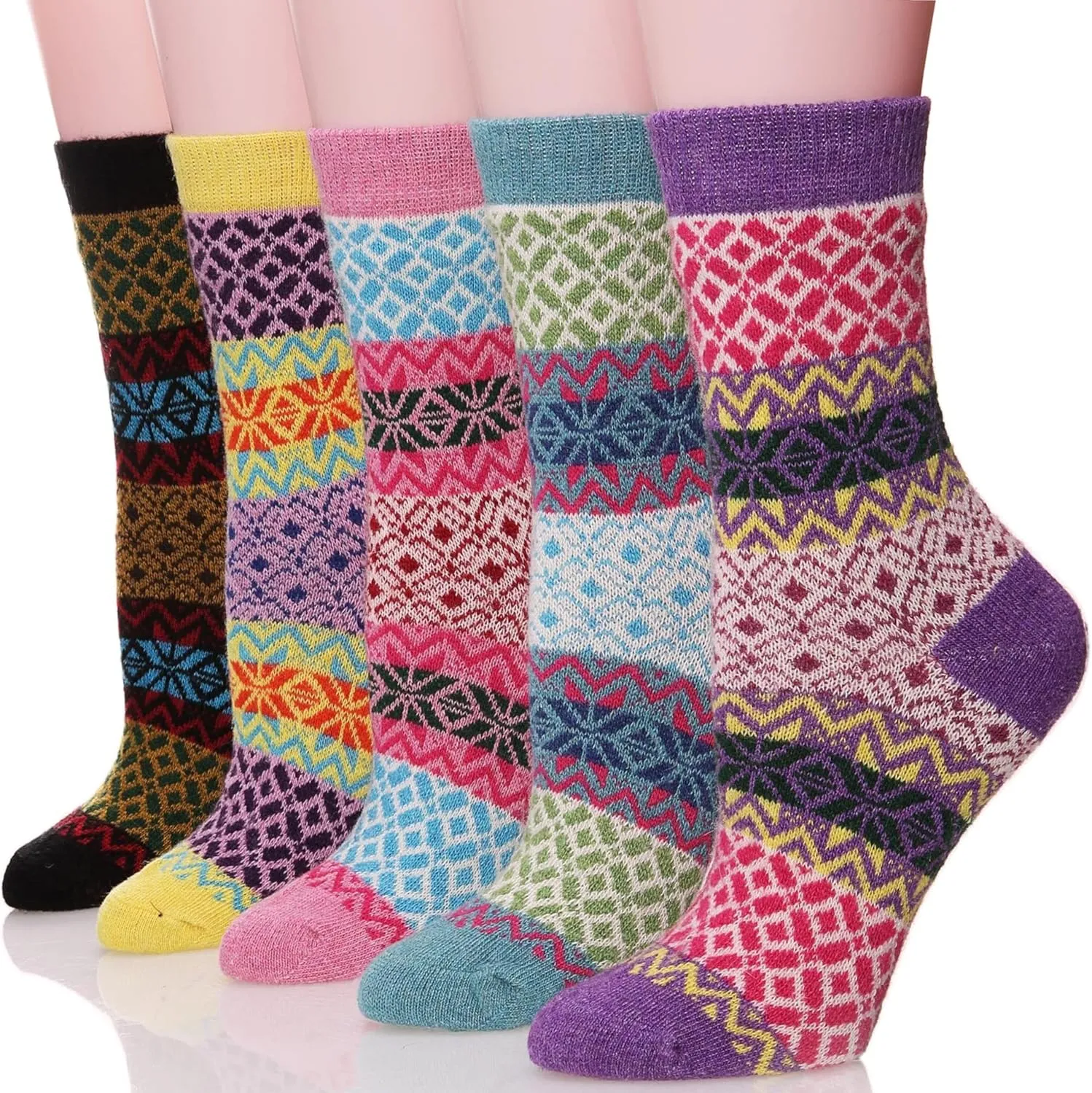 EBMORE 5 Pairs Womens Merino Wool Thermal Socks Winter Thick Warm Hiking Cozy Crew Comfy Boot Socks