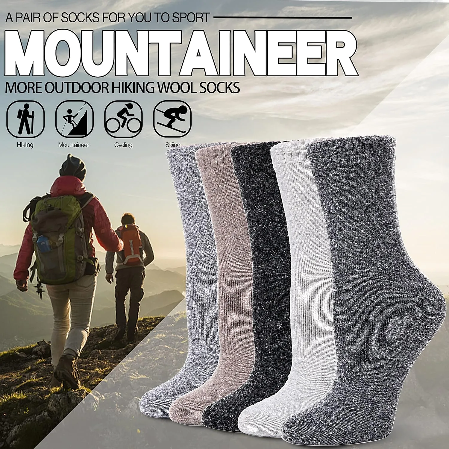 EBMORE 5 Pairs Womens Merino Wool Thermal Socks Winter Thick Warm Hiking Cozy Crew Comfy Boot Socks