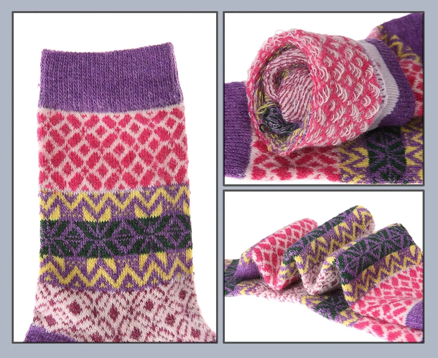 EBMORE 5 Pairs Womens Merino Wool Thermal Socks Winter Thick Warm Hiking Cozy Crew Comfy Boot Socks