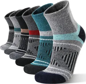 EBMORE 6 Pairs Merino Wool Ankle Hiking Running Socks Compression Support Thick Cushion No Show Socks for Men Women