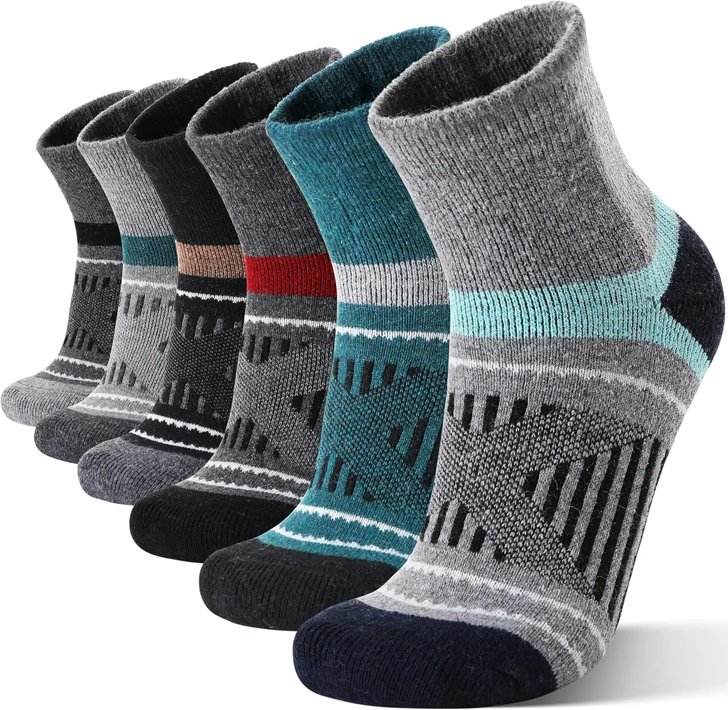 EBMORE 6 Pairs Merino Wool Ankle Hiking Running Socks Compression Support Thick Cushion No Show Socks for Men Women