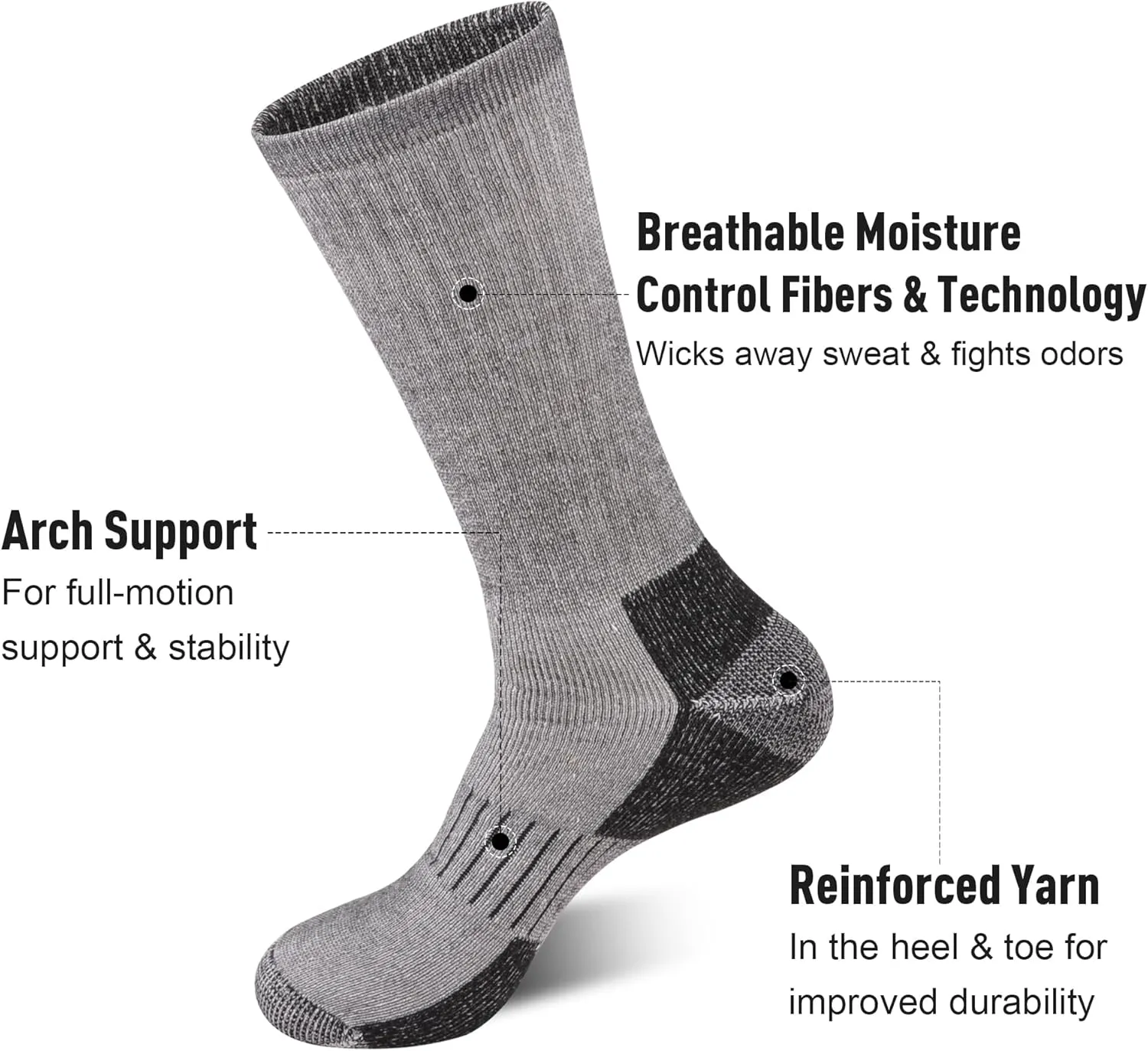 ECOEY Men's Merino Wool Cushioned Hiking Trekking Crew Socks 4 Pairs, Middle Calf Length with Moisture Wicking