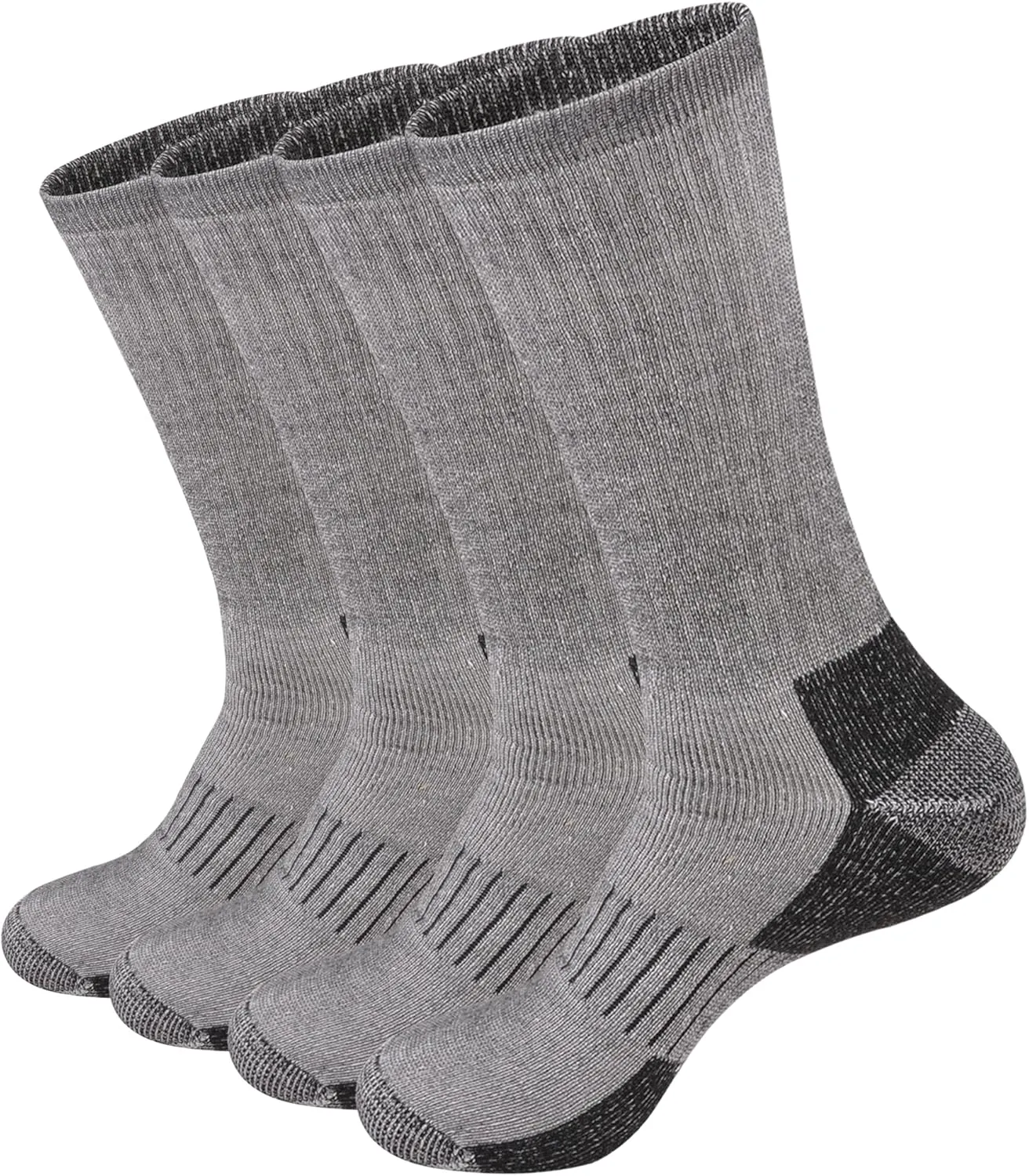ECOEY Men's Merino Wool Cushioned Hiking Trekking Crew Socks 4 Pairs, Middle Calf Length with Moisture Wicking