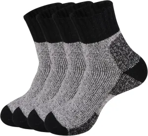 ECOEY Men's Merino Wool Cushioned Hiking Trekking Socks 4 Pairs, Quarter Length with Moisture Wicking