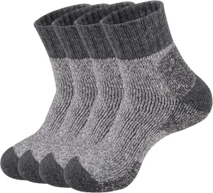 ECOEY Men's Merino Wool Cushioned Hiking Trekking Socks 4 Pairs, Quarter Length with Moisture Wicking